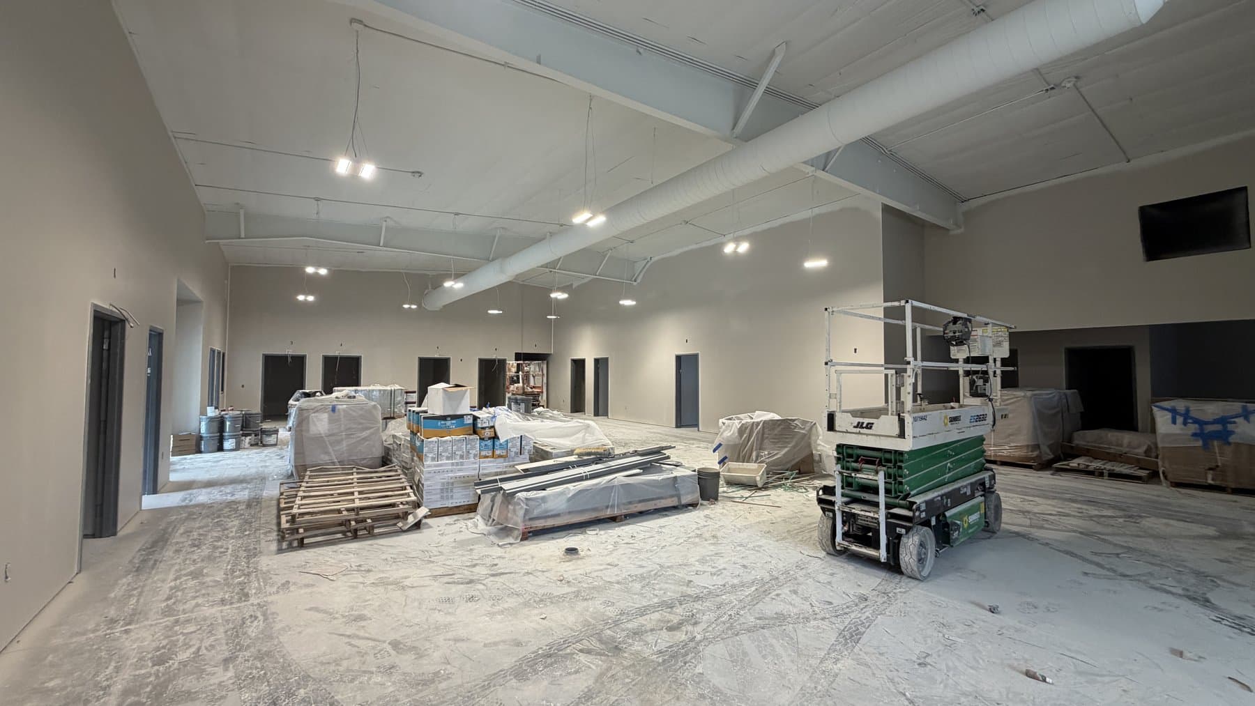 Painted room with exposed steel and ductwork