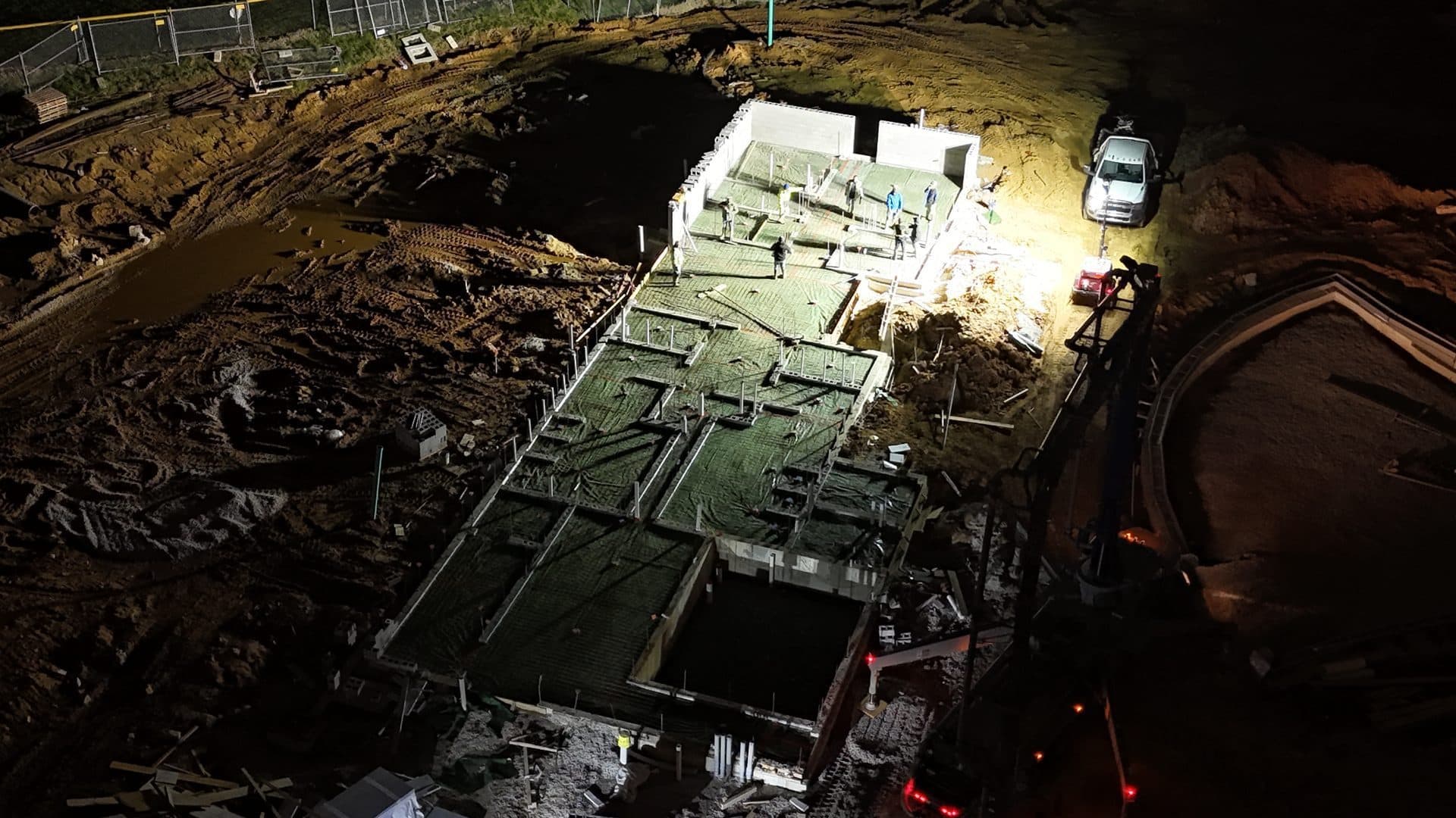 Night concrete pour at Camp Taylor Memorial Park Pool